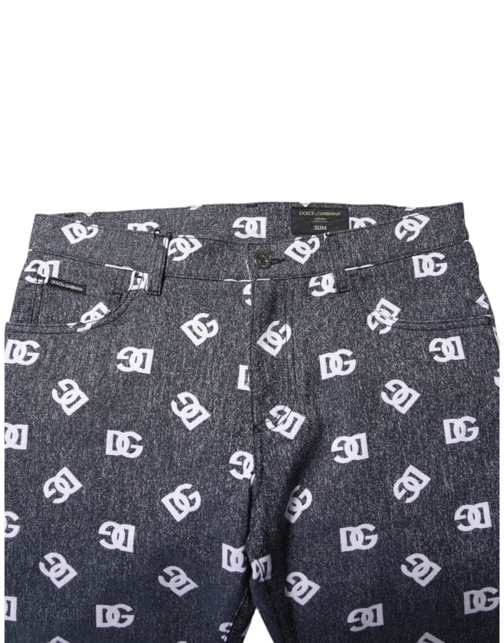 Dolce &amp; Gabbana Dark Gray Logo Cotton Skinny Slim Denim Jeans