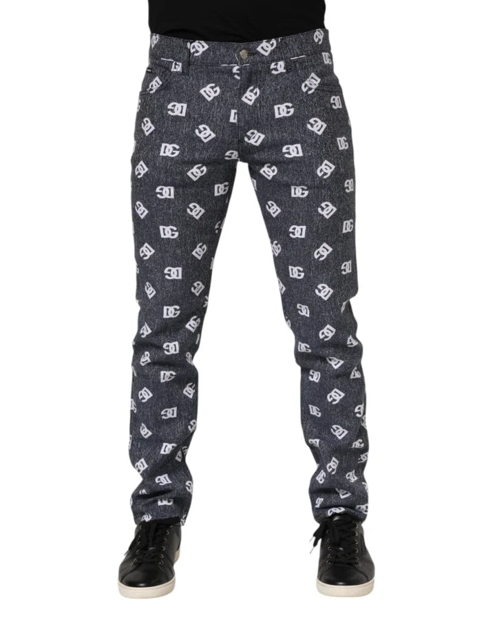Dolce &amp; Gabbana Dark Gray Logo Cotton Skinny Slim Denim Jeans