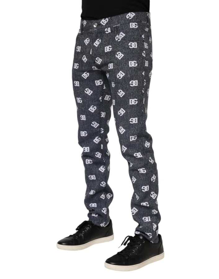 Dolce &amp; Gabbana Dark Gray Logo Cotton Skinny Slim Denim Jeans
