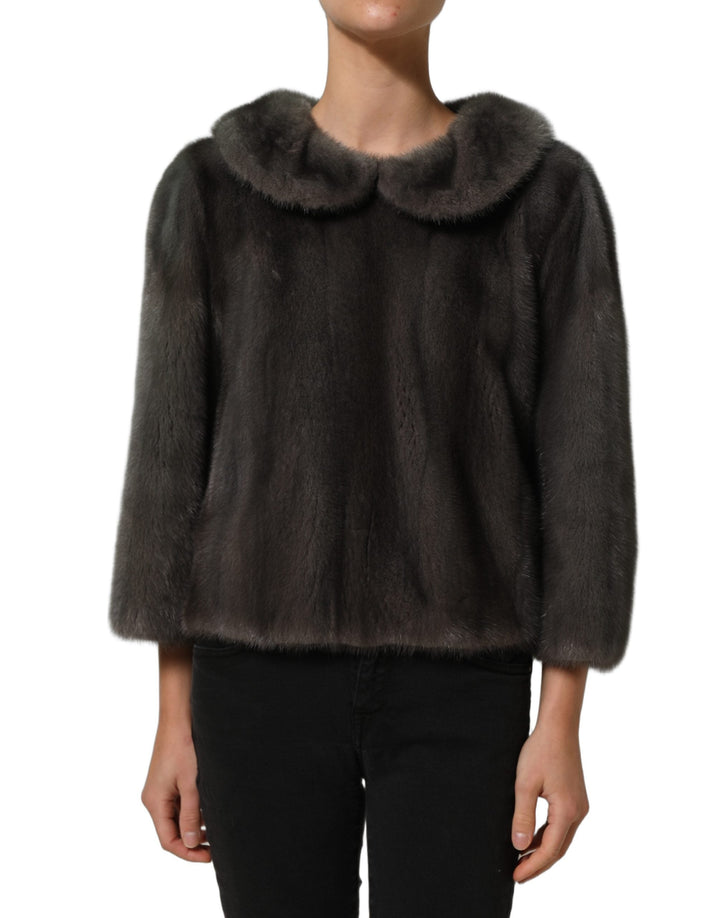 Dolce &amp; Gabbana Blouses - Women’s Dark Gray Mink Fur Round Collar Blouse Top