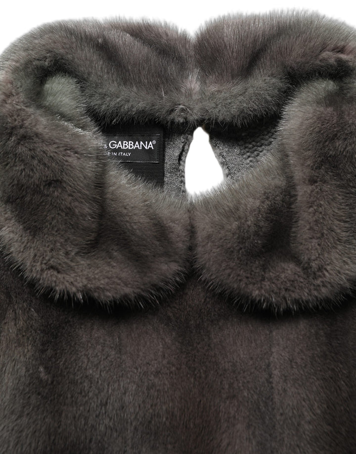 Dolce &amp; Gabbana Blouses - Women’s Dark Gray Mink Fur Round Collar Blouse Top
