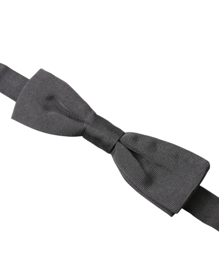 Dolce &amp; Gabbana Dark Gray Silk Adjustable Neck Men Papillon Bow Tie