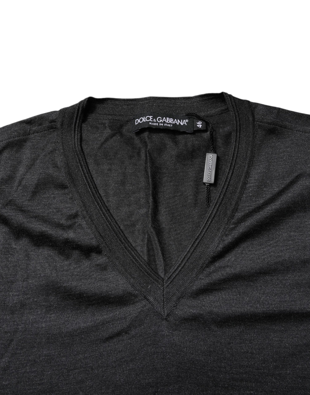 Dolce &amp; Gabbana Dark Gray Silk V-neck Short Sleeves T-shirt