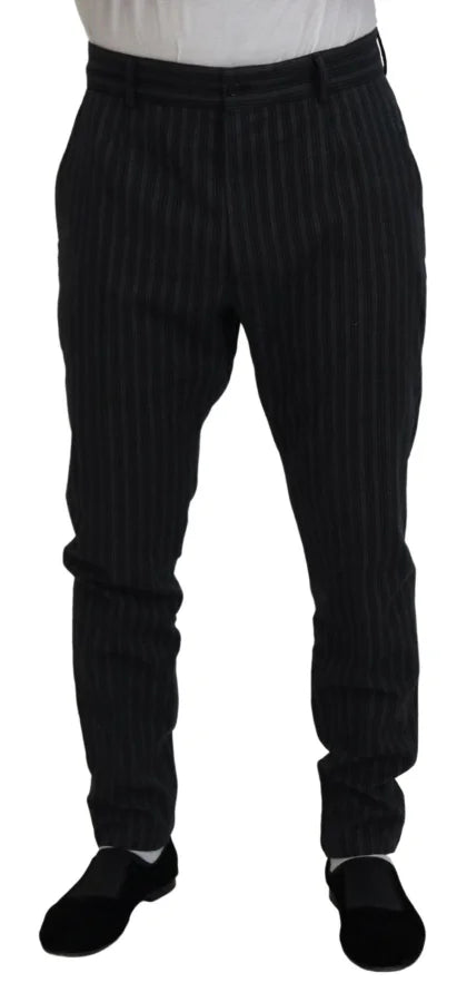 Dolce &amp; Gabbana Dark Gray Stripes Chino Dress Pants
