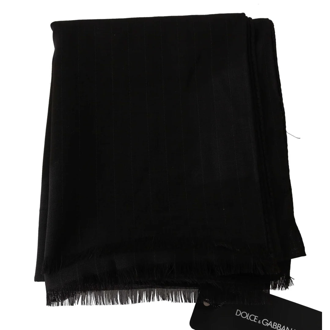 Dolce & Gabbana Dark Gray Virgin Wool Striped Pattern Wrap Scarf