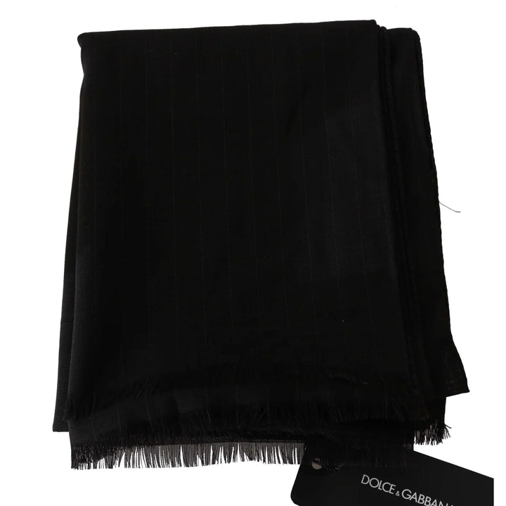 Dolce & Gabbana Dark Gray Virgin Wool Striped Pattern Wrap Scarf