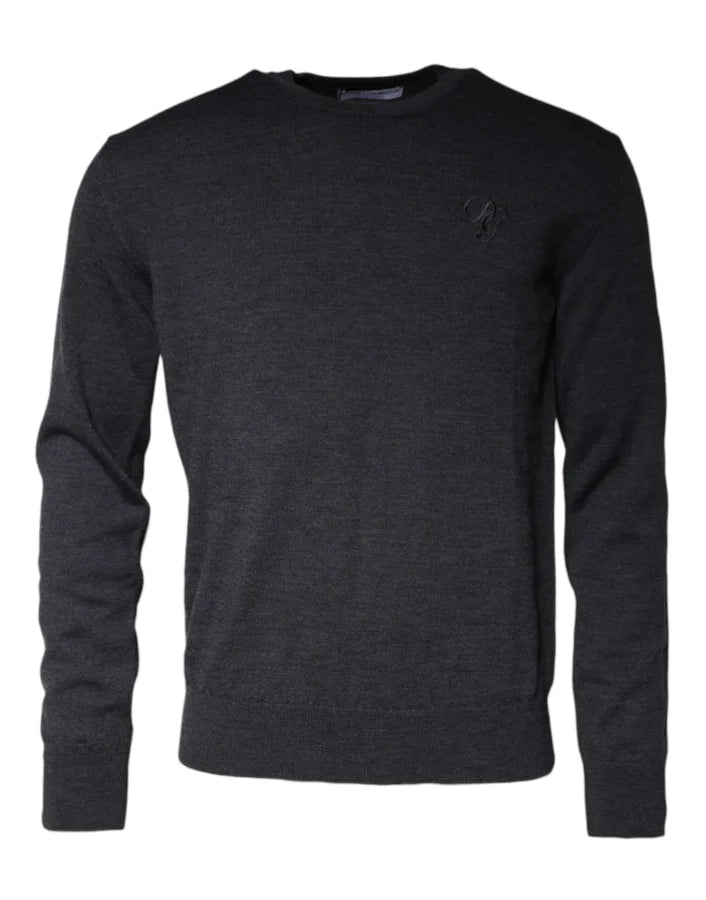 Dolce &amp; Gabbana Dark Gray Wool Crew Neck Pullover Sweater