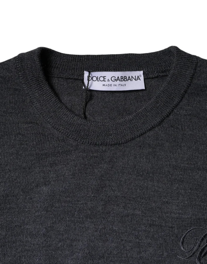 Dolce &amp; Gabbana Dark Gray Wool Crew Neck Pullover Sweater