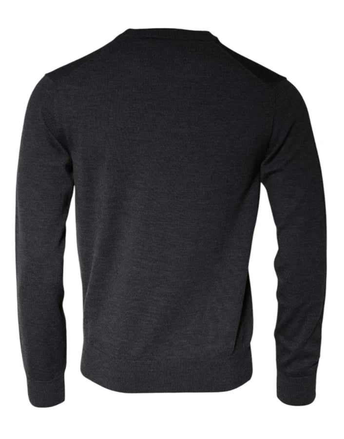 Dolce &amp; Gabbana Dark Gray Wool Crew Neck Pullover Sweater