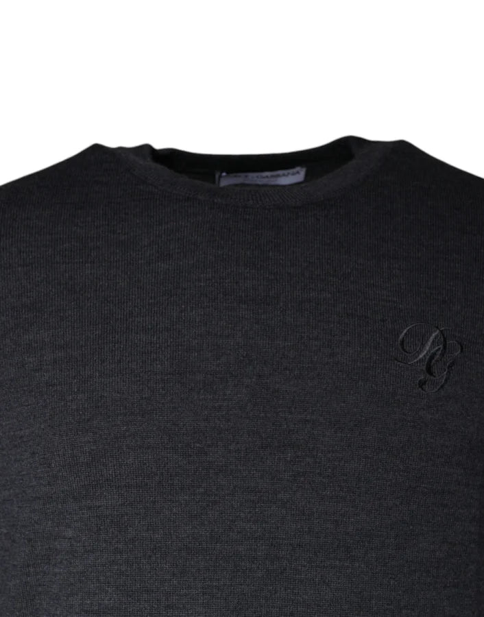 Dolce &amp; Gabbana Dark Gray Wool Crew Neck Pullover Sweater