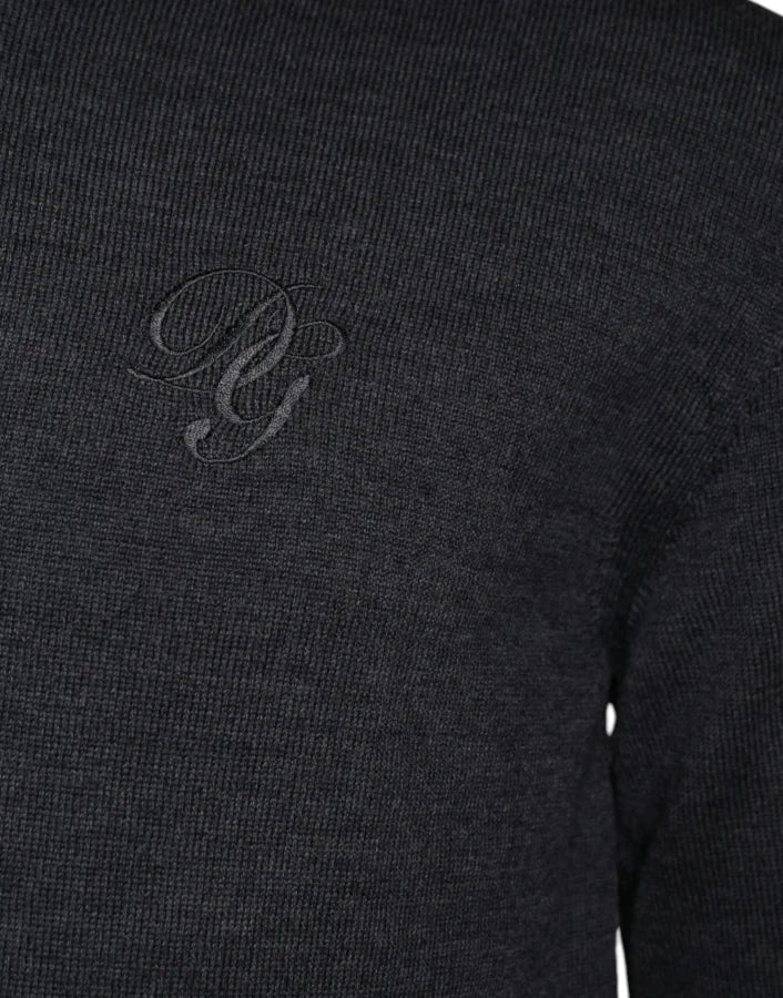 Dolce &amp; Gabbana Dark Gray Wool Crew Neck Pullover Sweater