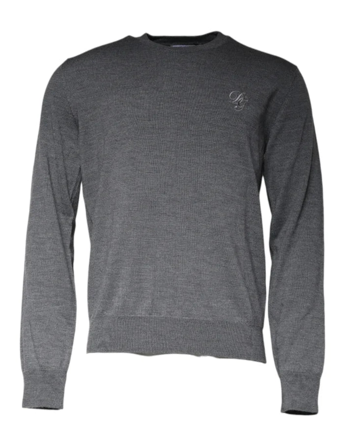 Dolce &amp; Gabbana Dark Gray Wool Crew Neck Pullover Sweater