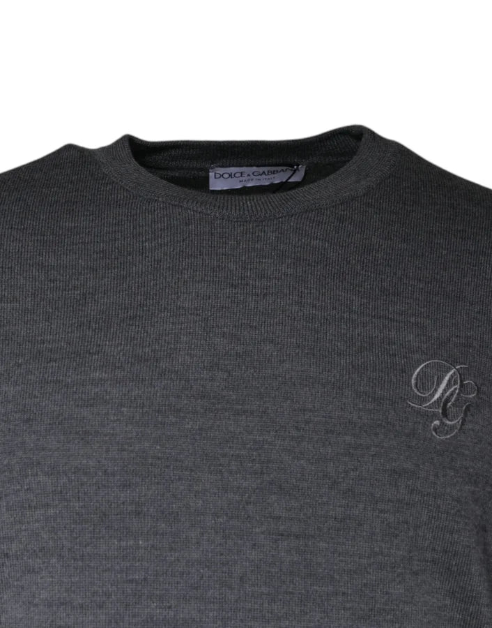 Dolce &amp; Gabbana Dark Gray Wool Crew Neck Pullover Sweater