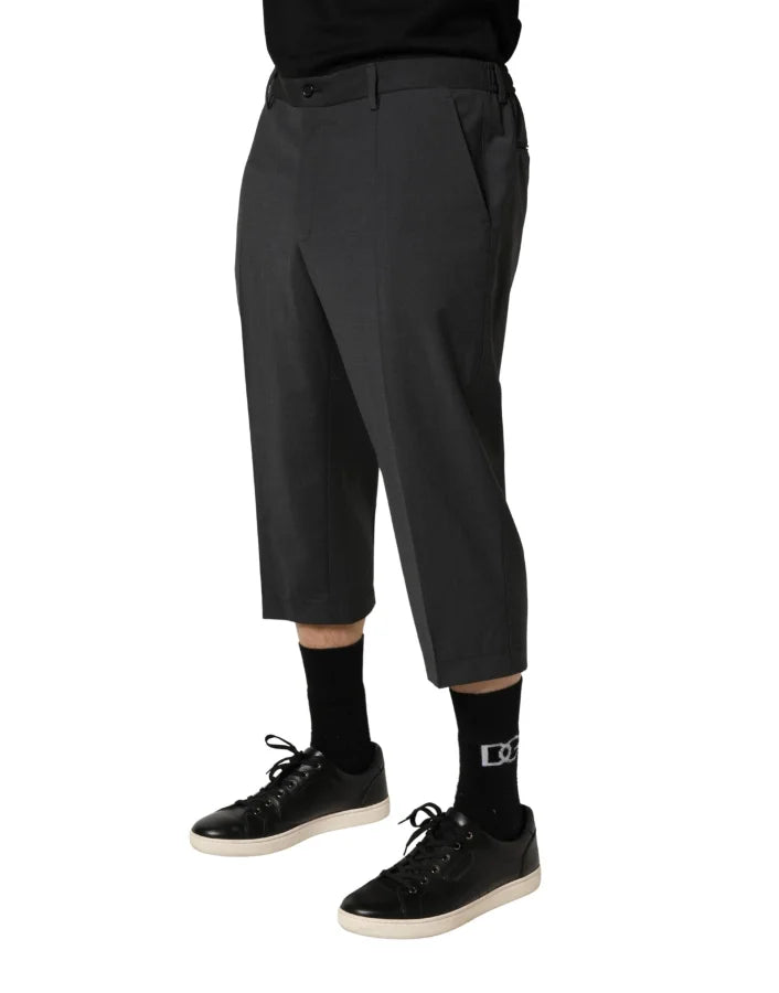 Dolce &amp; Gabbana Dark Gray Wool Cropped Chino Trouser Pants