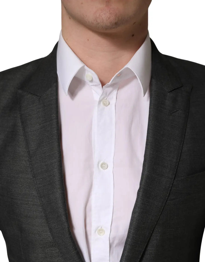 Dolce &amp; Gabbana Dark Gray Wool Slim Fit Coat Jacket Blazer