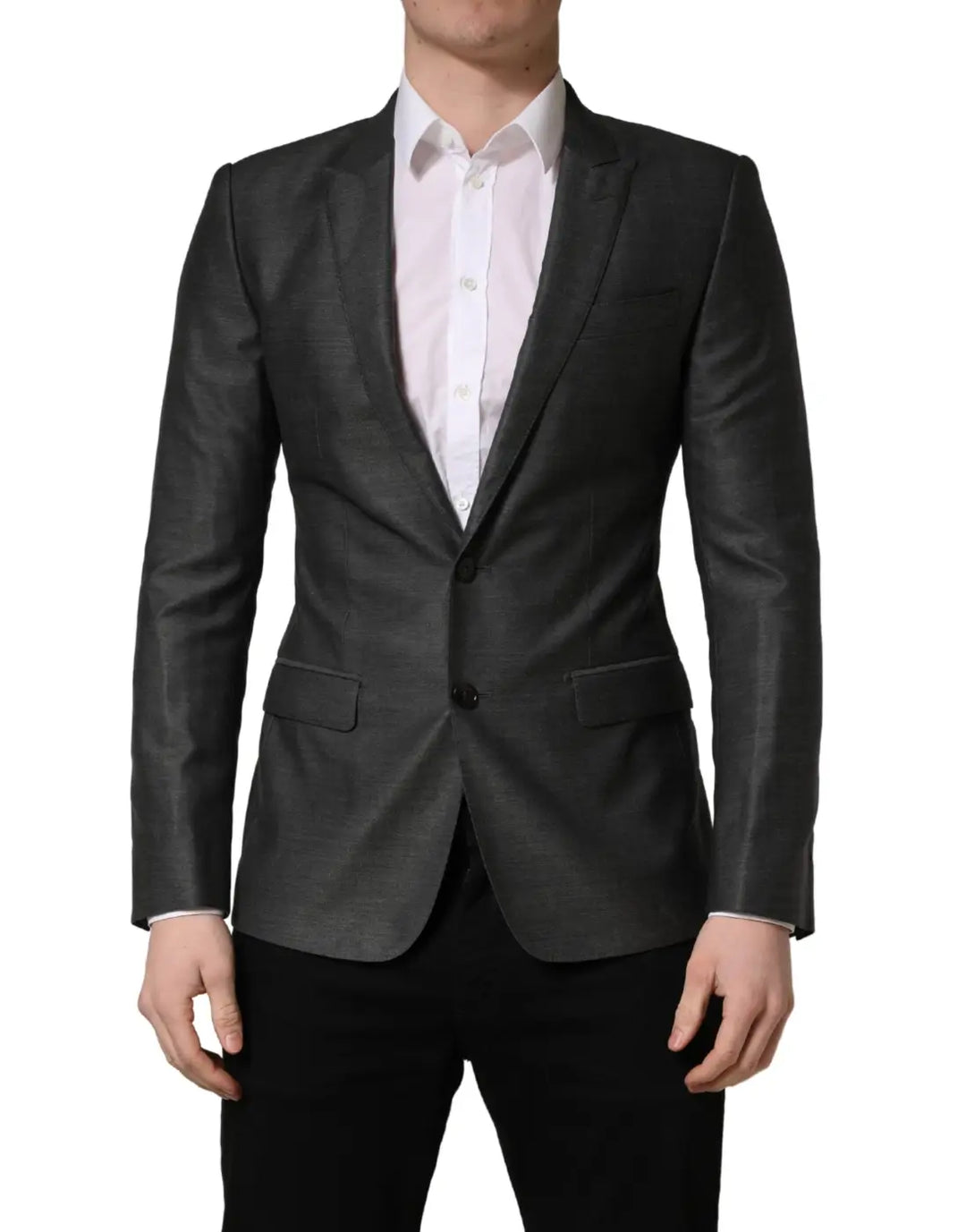 Dolce &amp; Gabbana Dark Gray Wool Slim Fit Coat Jacket Blazer