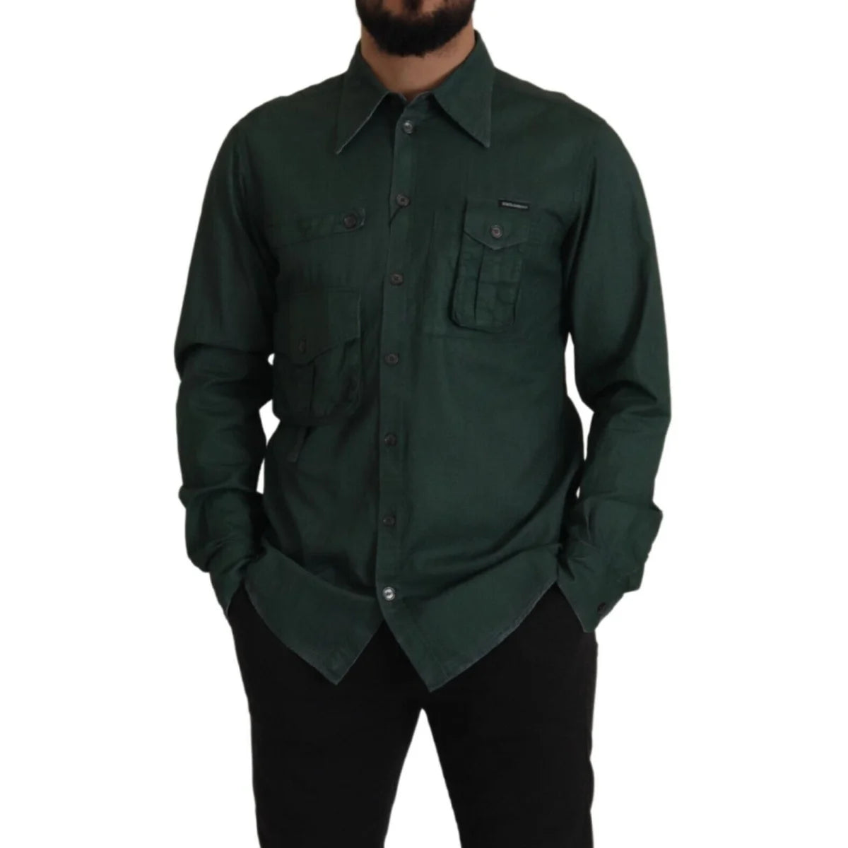 Dolce & Gabbana Dark Green Button Down Long Sleeves Shirt