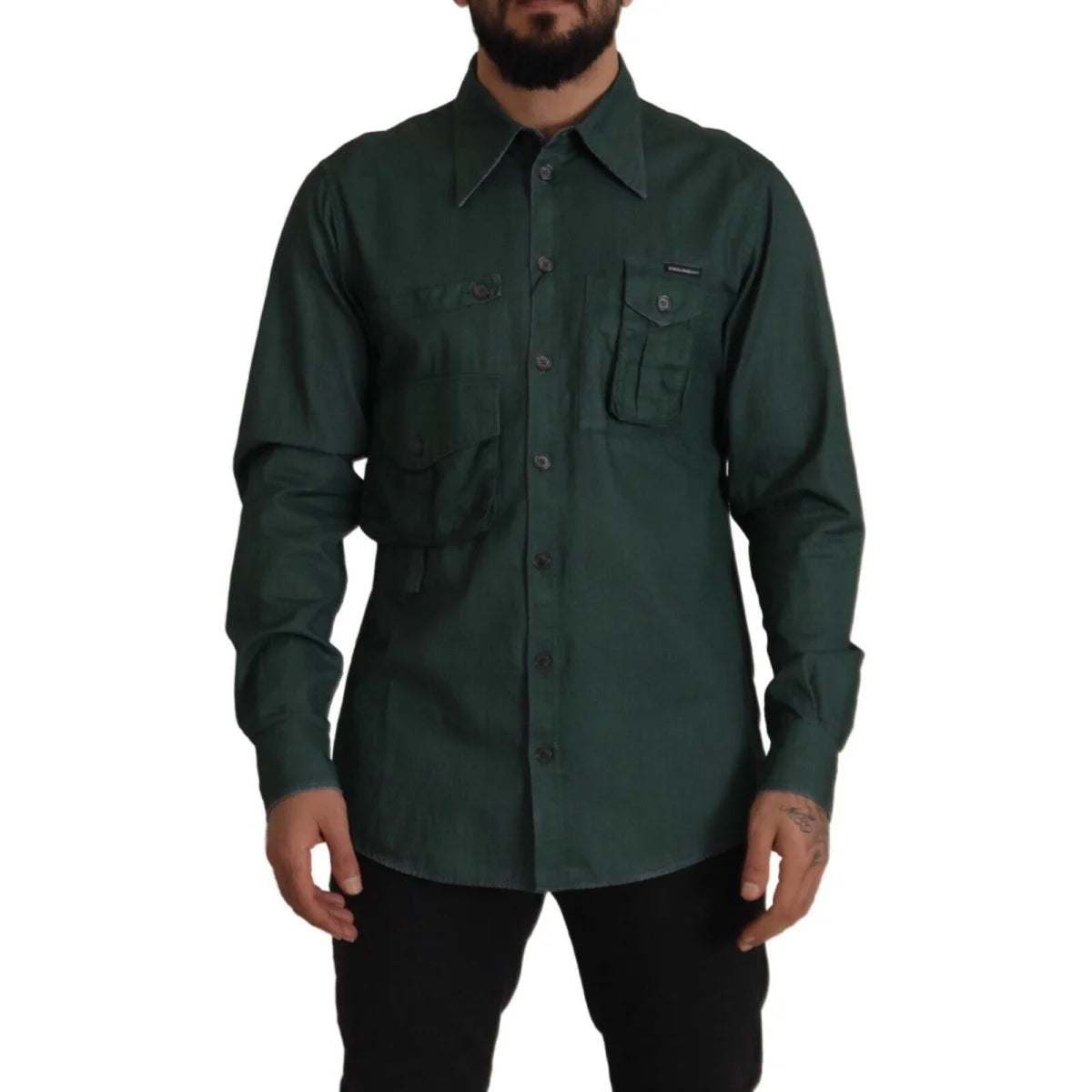Dolce & Gabbana Dark Green Button Down Long Sleeves Shirt