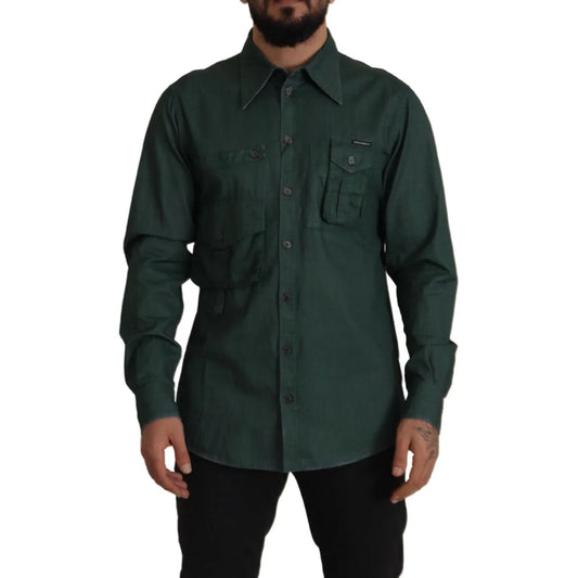 Dolce & Gabbana Dark Green Button Down Long Sleeves Shirt