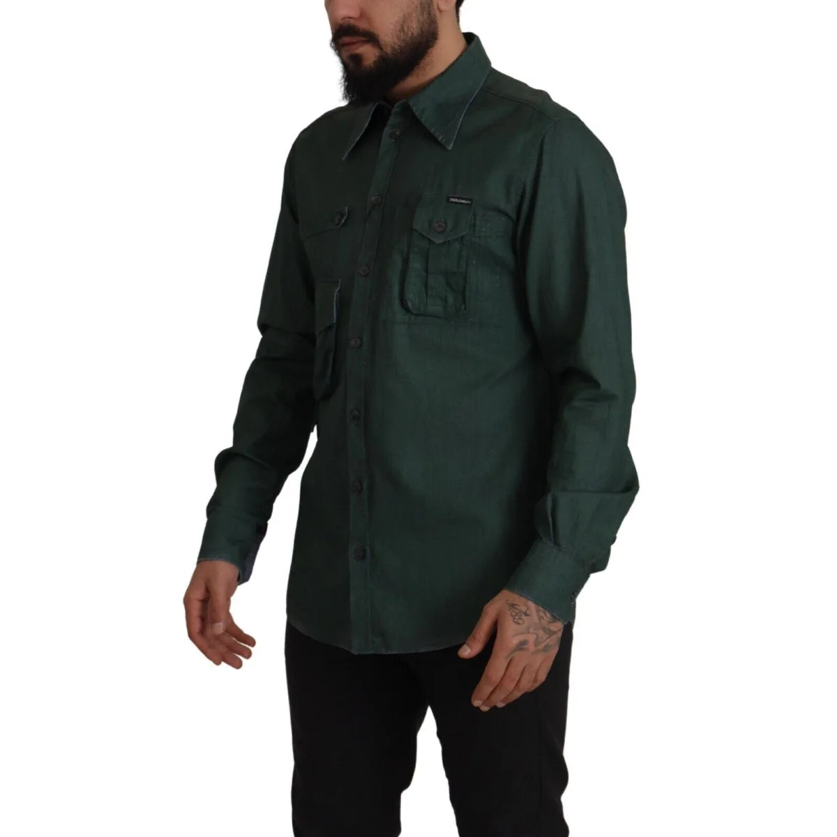 Dolce & Gabbana Dark Green Button Down Long Sleeves Shirt