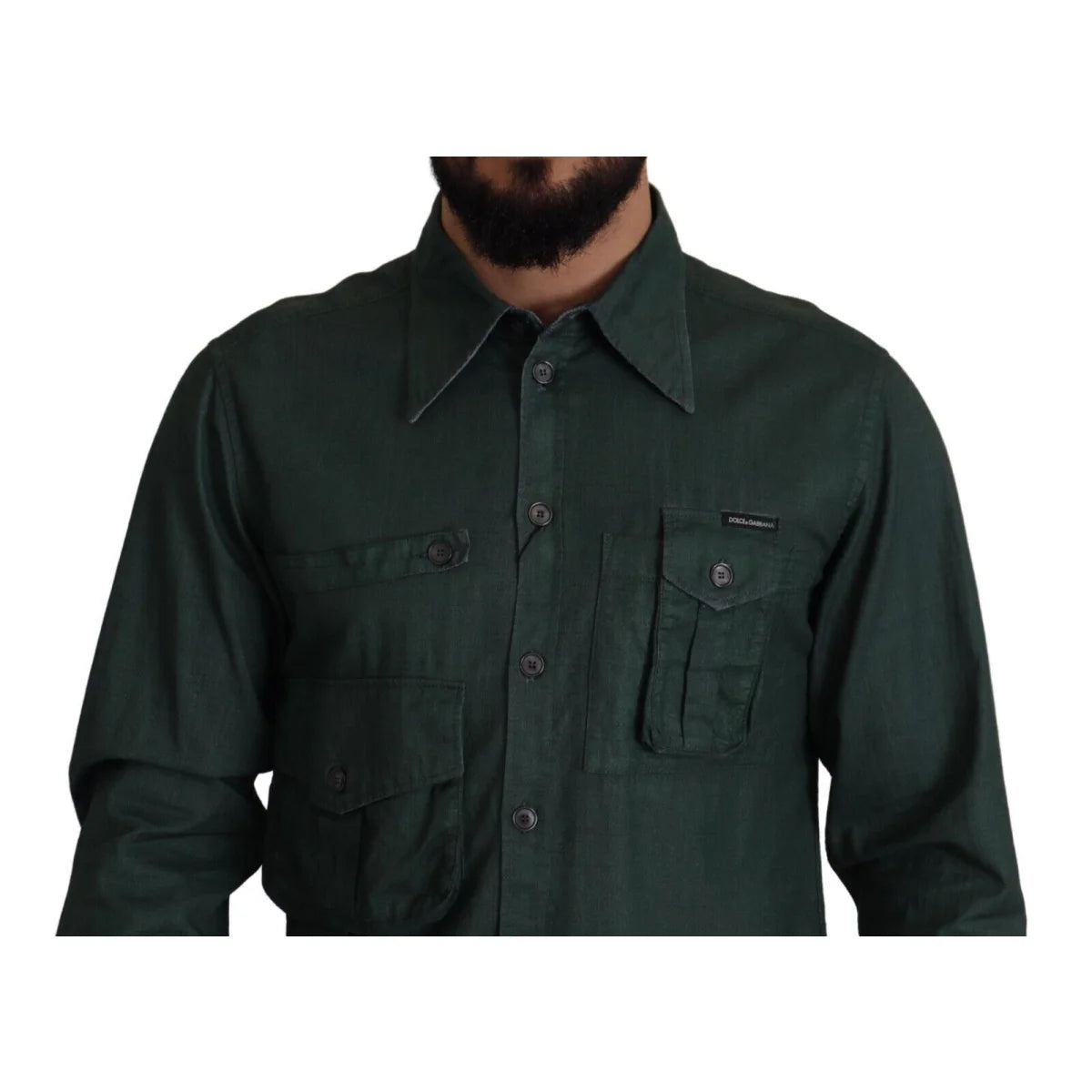 Dolce & Gabbana Dark Green Button Down Long Sleeves Shirt