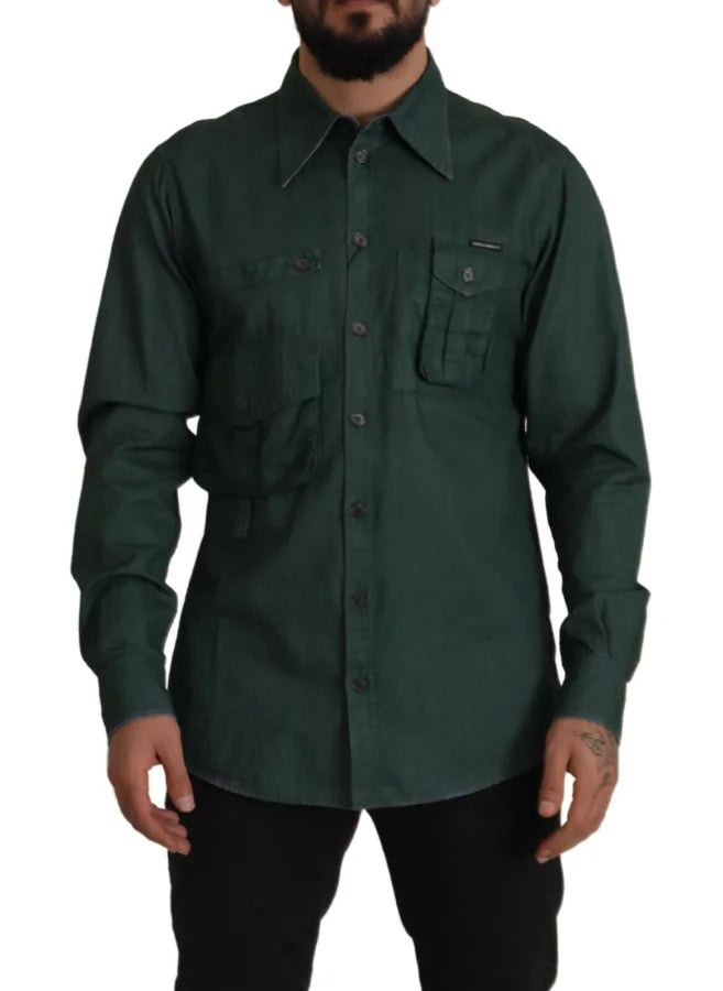 Dolce &amp; Gabbana Dark Green Button Down Long Sleeves Shirt