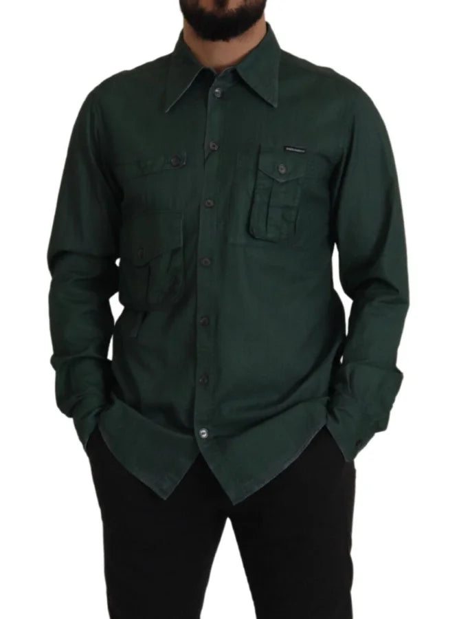 Dolce &amp; Gabbana Dark Green Button Down Long Sleeves Shirt