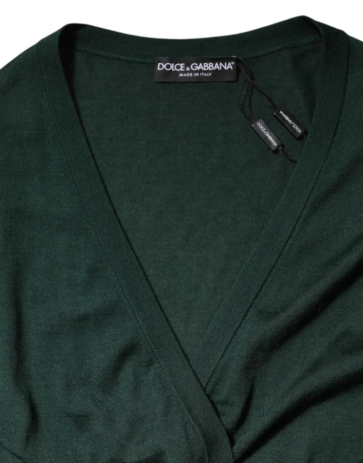 Dolce &amp; Gabbana Dark Green Cashmere Silk Cardigan Sweater
