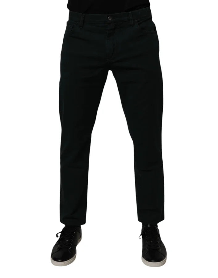 Dolce &amp; Gabbana Dark Green Cotton Loose Men Denim Jeans