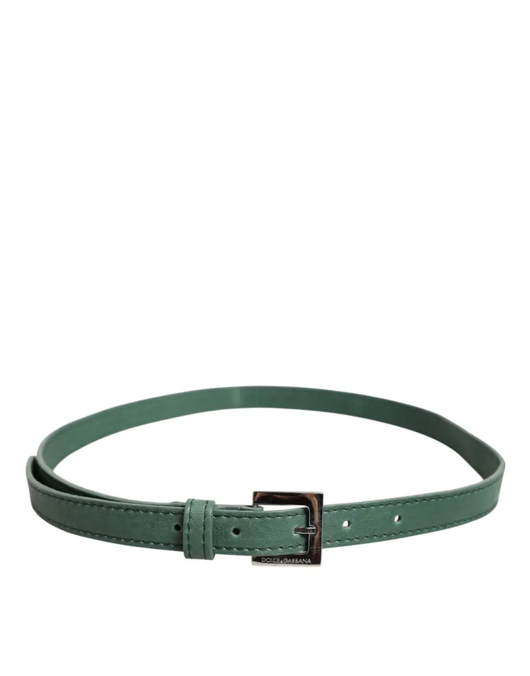 Dolce &amp; Gabbana Dark Green Leather Silver Metal Buckle Belt