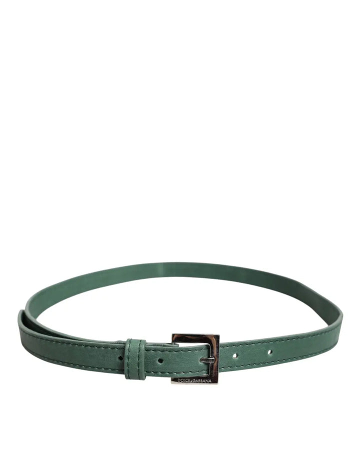 Dolce &amp; Gabbana Dark Green Leather Silver Metal Buckle Belt