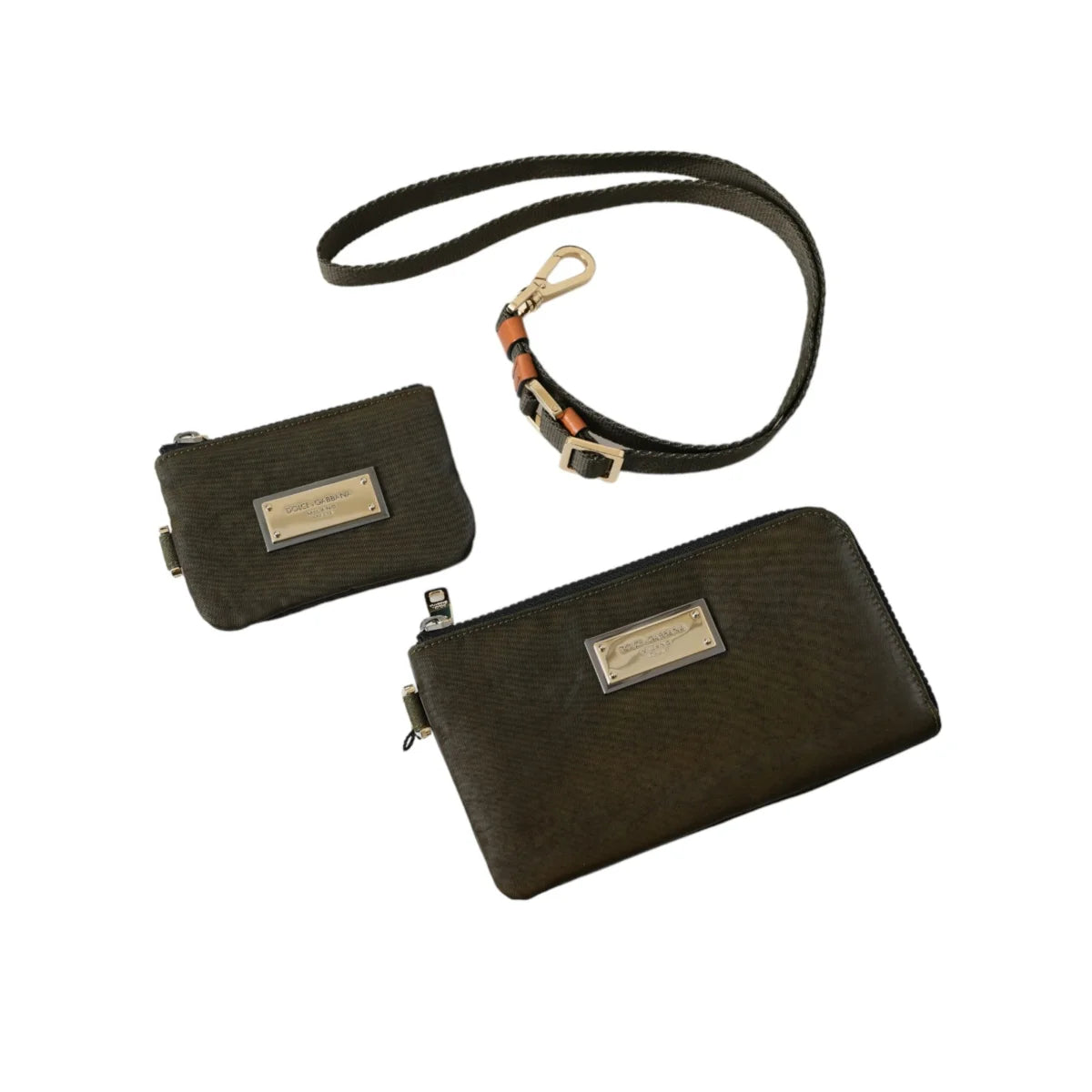 Dolce & Gabbana Dark Green Nylon Logo Multifunctional Kit 2 Pcs Set Bags