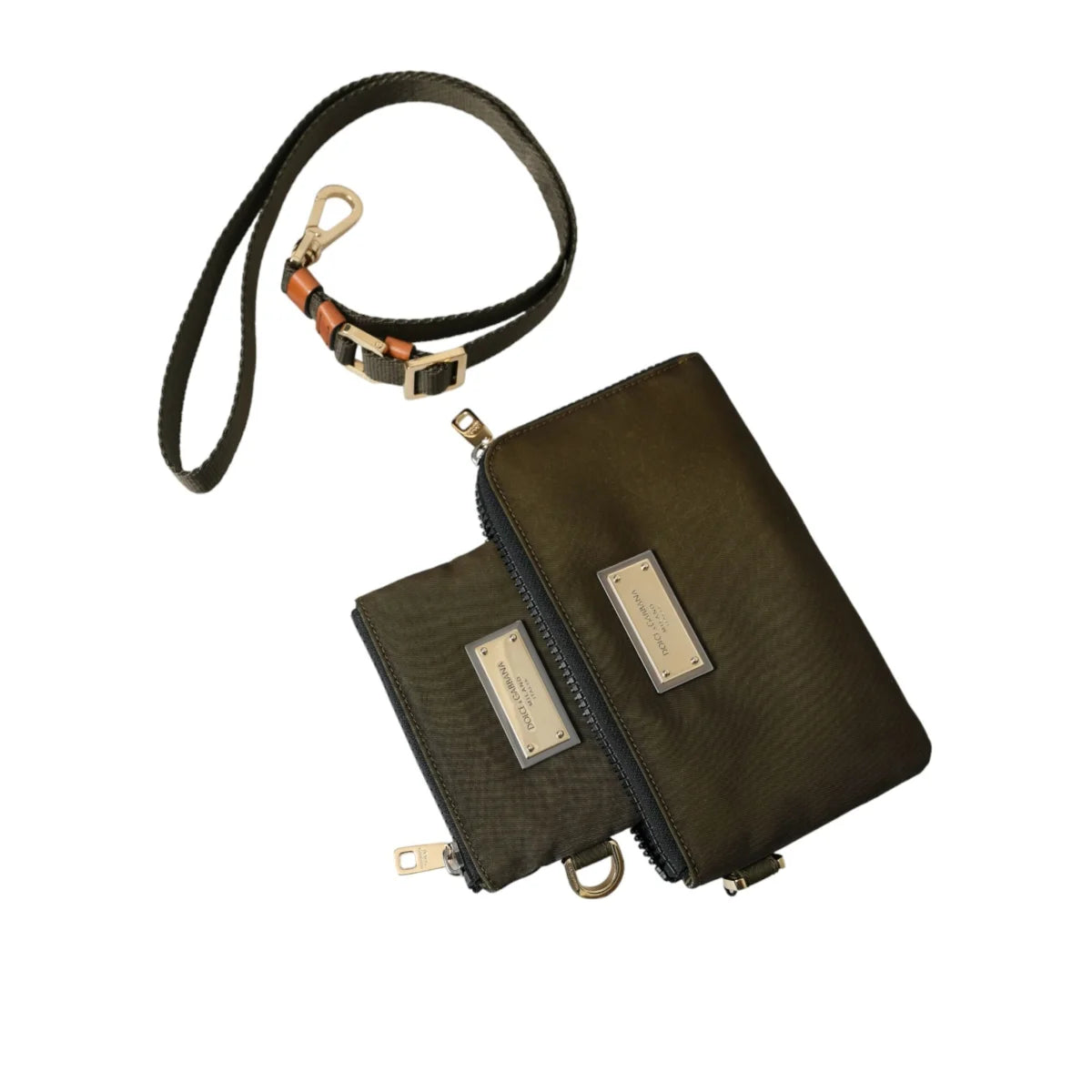 Dolce & Gabbana Dark Green Nylon Logo Multifunctional Kit 2 Pcs Set Bags