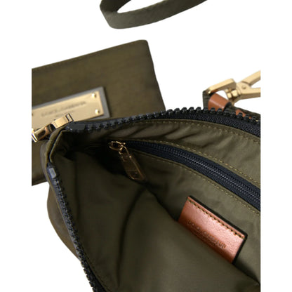 Dolce & Gabbana Dark Green Nylon Logo Multifunctional Kit 2 Pcs Set Bags