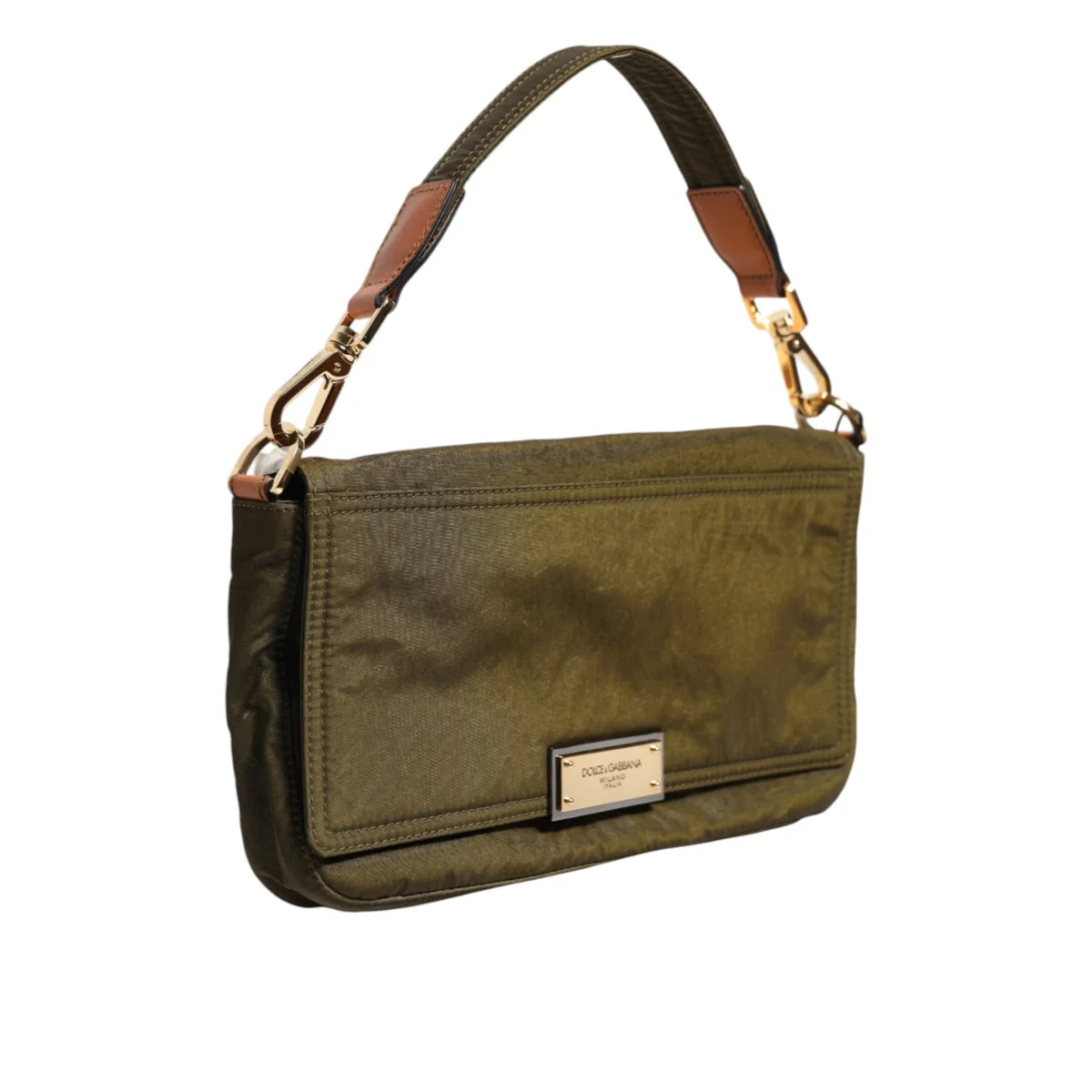 Dolce & Gabbana Dark Green Shoulder Bag with Logo Plaque