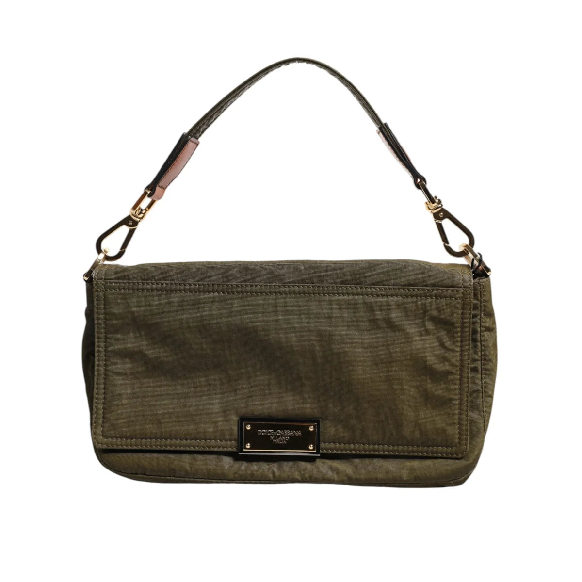 Dolce & Gabbana Dark Green Shoulder Bag with Logo Plaque