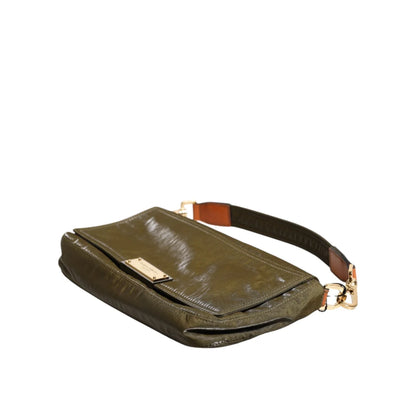Dolce & Gabbana Dark Green Shoulder Bag with Logo Plaque