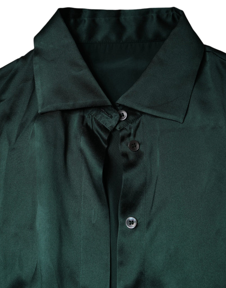 Dolce &amp; Gabbana Blouses - Women’s Dark Green Silk Button Down Long Sleeves Blouse Top