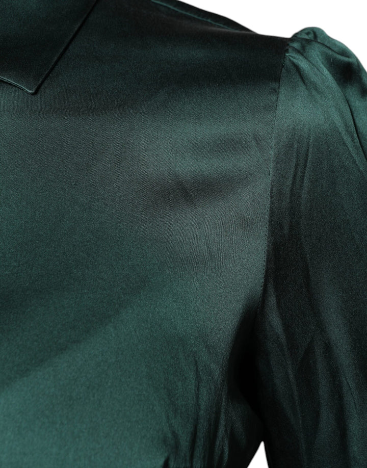 Dolce &amp; Gabbana Blouses - Women’s Dark Green Silk Button Down Long Sleeves Blouse Top
