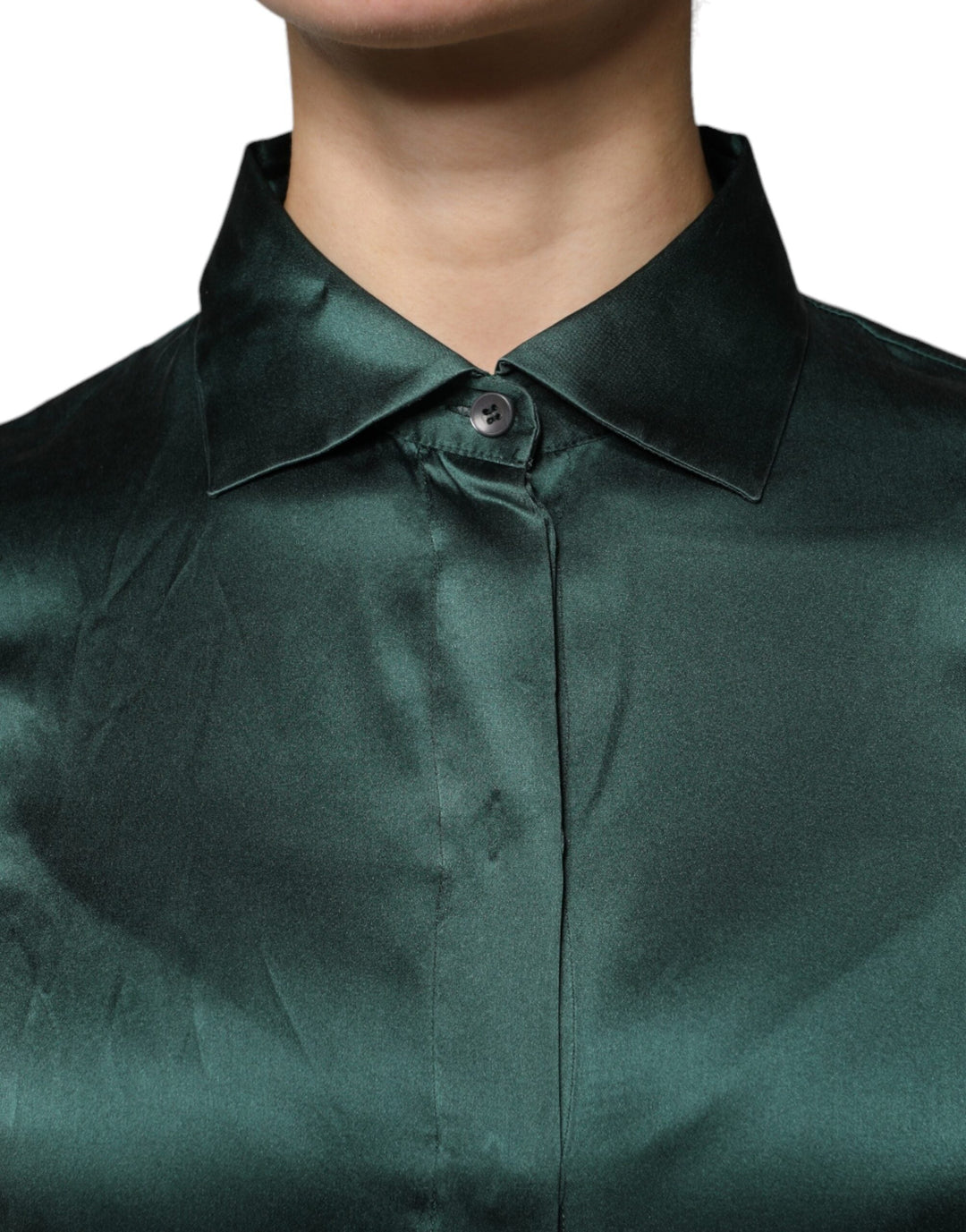 Dolce &amp; Gabbana Blouses - Women’s Dark Green Silk Button Down Long Sleeves Blouse Top