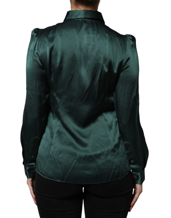 Dolce &amp; Gabbana Blouses - Women’s Dark Green Silk Button Down Long Sleeves Blouse Top