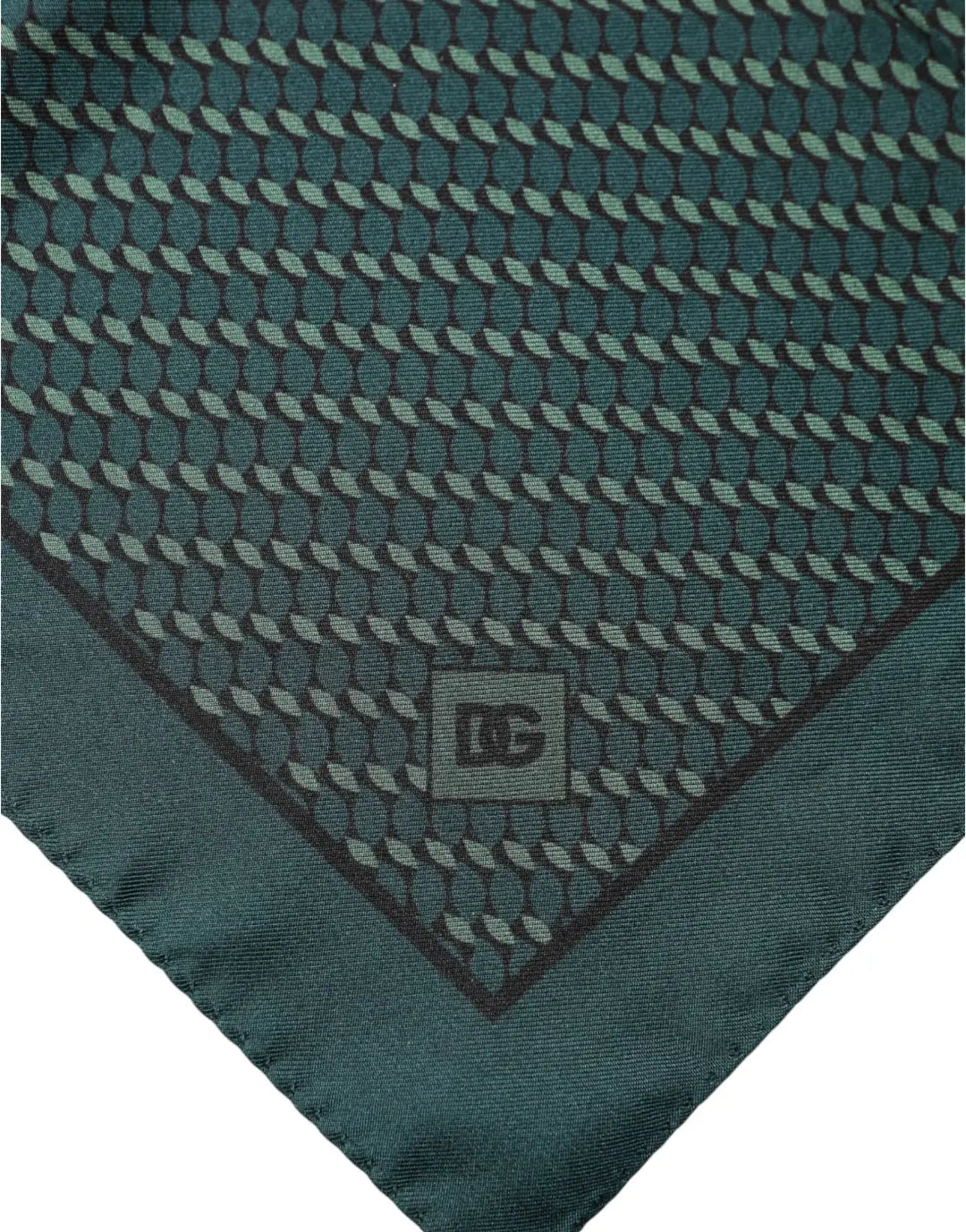 Dolce &amp; Gabbana Dark Green Silk Patterned Handkerchief 32cm x 31cm Scarf