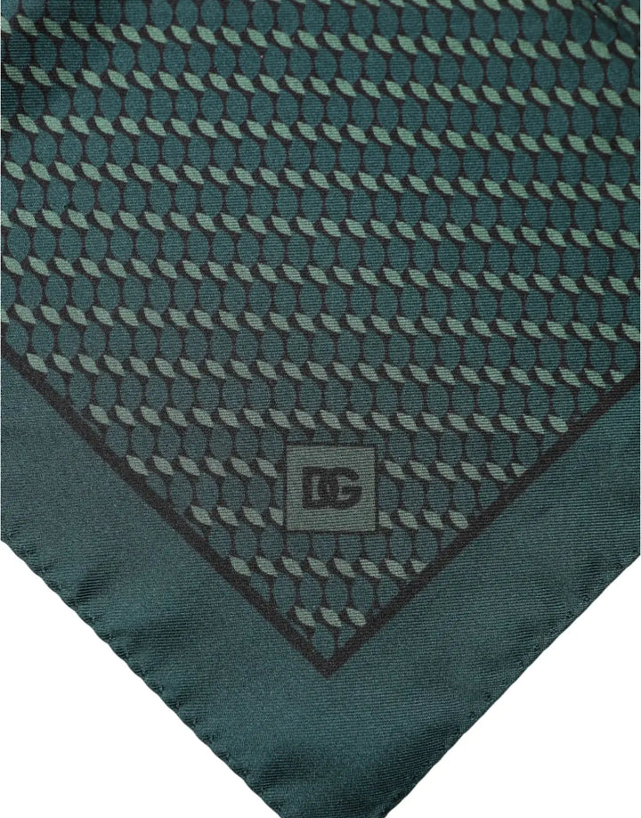 Dolce &amp; Gabbana Dark Green Silk Patterned Handkerchief 32cm x 31cm Scarf
