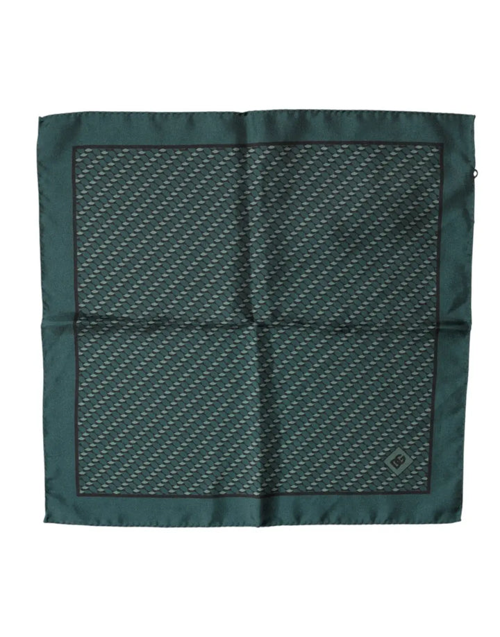 Dolce &amp; Gabbana Dark Green Silk Patterned Handkerchief 32cm x 31cm Scarf