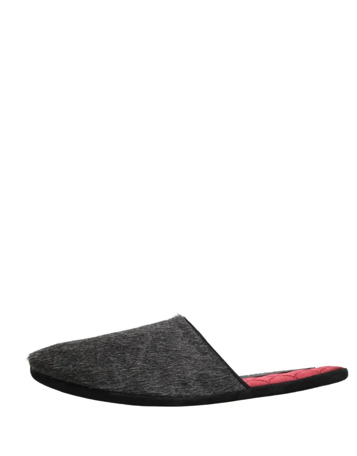 Dolce &amp; Gabbana Dark Grey Charcoal Wool Red Slippers Shoes