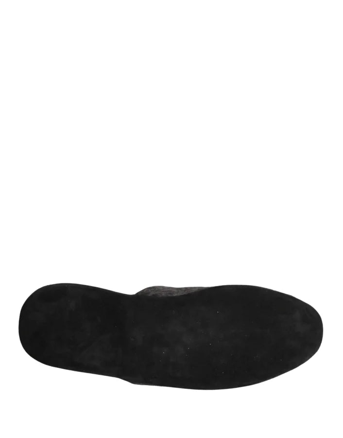 Dolce &amp; Gabbana Dark Grey Charcoal Wool Red Slippers Shoes