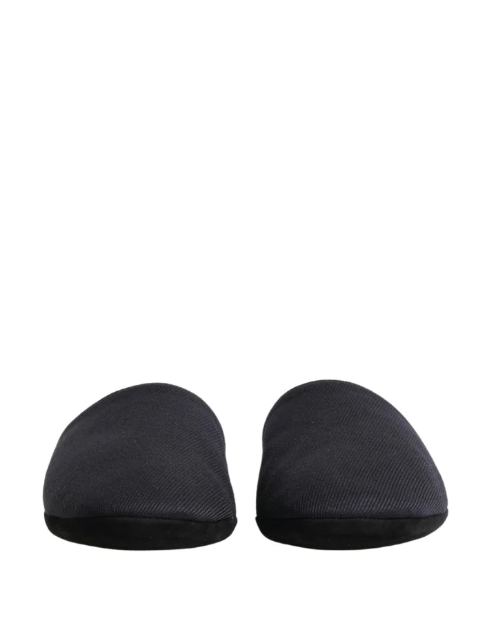 Dolce &amp; Gabbana Dark Navy Wool Cotton Red Chevron Slippers Shoes