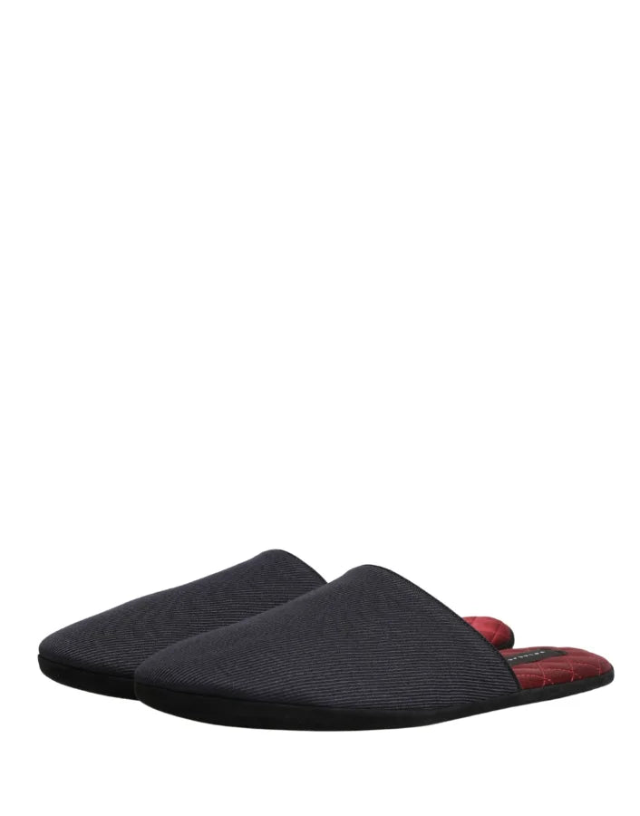 Dolce &amp; Gabbana Dark Navy Wool Cotton Red Chevron Slippers Shoes