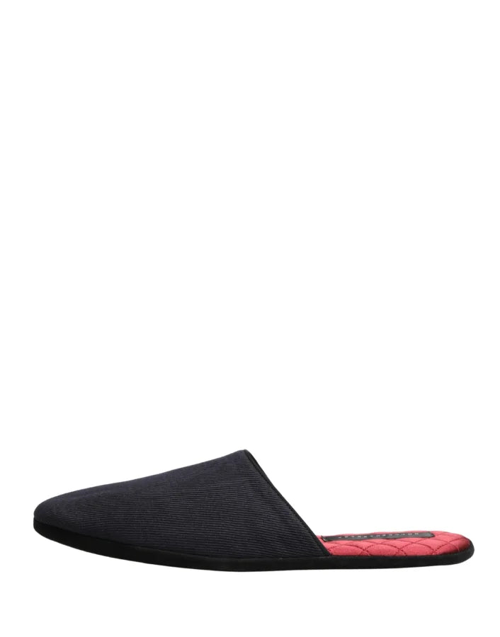 Dolce &amp; Gabbana Dark Navy Wool Cotton Red Chevron Slippers Shoes