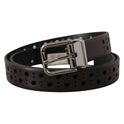 Dolce Gabbana Dark Purple Leather Belt With Metal Buckle &